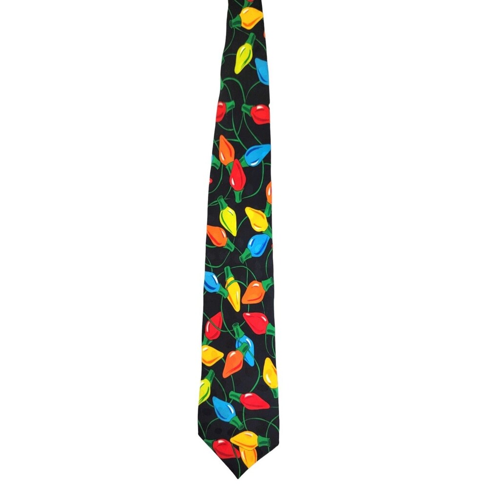CHRISTMAS TREE LIGHTS MEN’S NECK TIE 100% SILK RED BLUE GREEN by ADDICTION - Picture 2 of 8